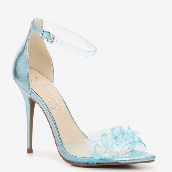 Brand New Jessica Simpson Wayri Stiletto Heels Sandals Lucite Chainlink Blue - Picture 14 of 15